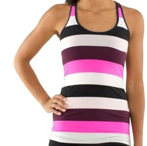 Lululemon Wide Stripe Cool Racerback Tank Top‎ Burgundy Pink 4